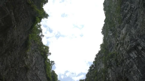 Point of view of Beautiful mountain range at sunday. Powerful cliffs and gorges Stock Footage 115297743