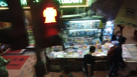 Point of view of a bus rushing through Kowloon, Hong Kong at night. Stock Footage 102813384