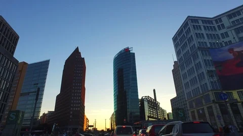 Point Of View Car Drive in Berlin Inner City - Potsdamer Platz - Sunset - 2 Stock Footage 84473650