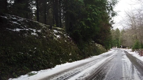 Point of view of a car driver progressing through a winter road in Poiso Stock Footage 121630232