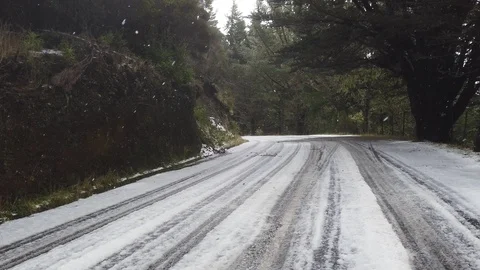 Point of view of a car driver progressing through a winter road in Poiso Stock Footage 121633748