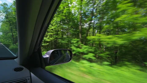 Point of view car driving view from window on Skyline drive forest, Virginia Stock Footage 145566447