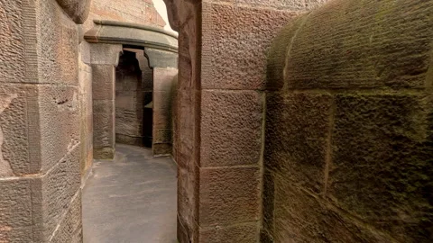 Point of view castle walk through hall way Stock Footage 252161381