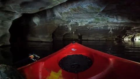 Point of View in a Cave on a Kayak Stock Footage 243593643