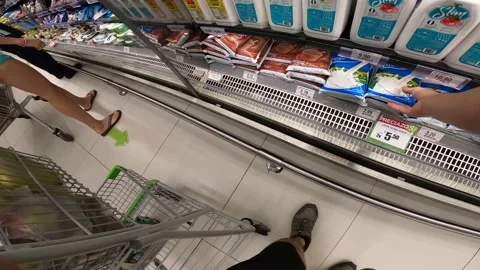 Point of view choosing bagged milk in the market. first person view shopping 库存影片 149278101