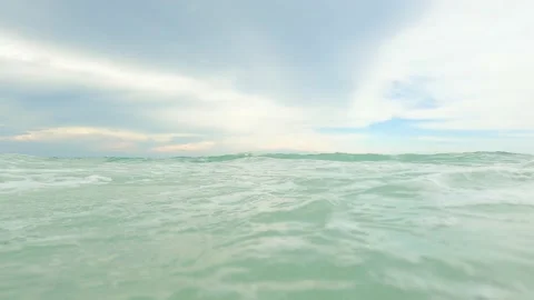 Point of view clear and blur wave crashing to underwater and trying to above Stock Footage 193986018
