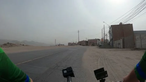 Point of view of a cyclist riding his bicycle going up Cieneguilla avenue Video stock 144263790