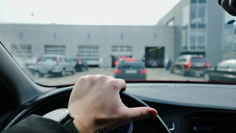 Point Of View From Driver In Queue For Car Check At Inspection Facility Stock Footage 313477703