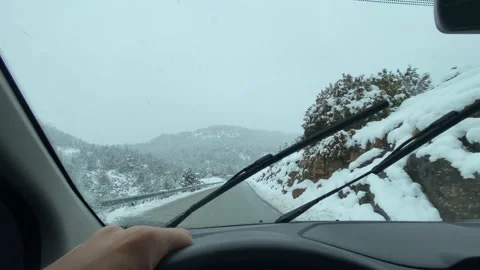 Point of view driver on a snowy day highway asphalt danger Video stock 172519935