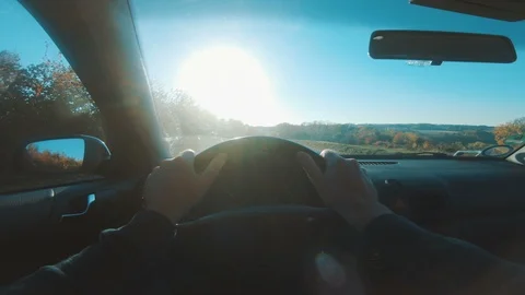 Point of view from drivers perspective while driving car on highway Stock Footage 98077302