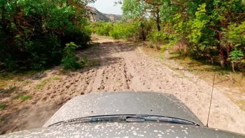 Point of view driving 4WD on muddy off-road in wild nature outdoors on advent Stock-Footage 162557286