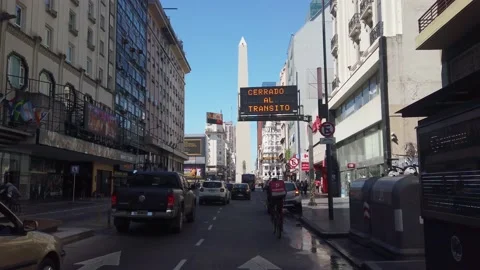 Point of view - driving from car "Avenida 9 de Julio" Buenos Aires Argentina Stock Footage 162587458