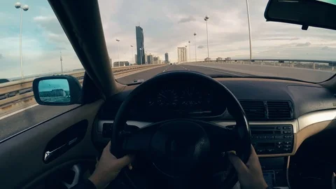 Point of view driving a car on bridge skyline view Vienna Wien Stock Footage 86529382