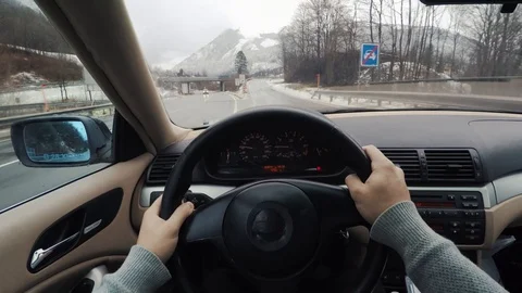Point of view driving a car highway Austria during winter Stock-Footage 86529418