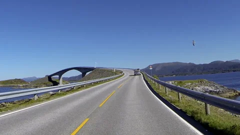 Point of view driving with car up on the iconic Atlantic Highway bridge. Stock Footage 156276028