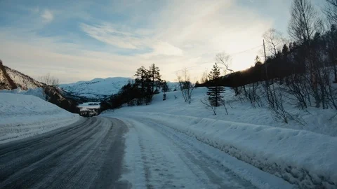Point of view driving car on winter snowy road Stock-Footage 103045809