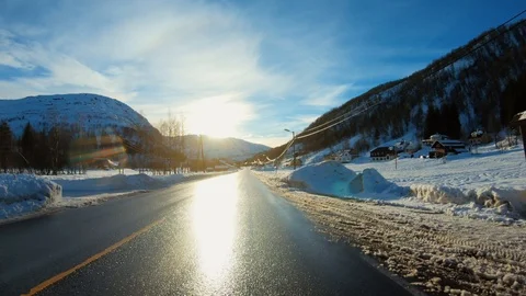 Point of view driving car on winter snowy road Stock-Footage 103045908