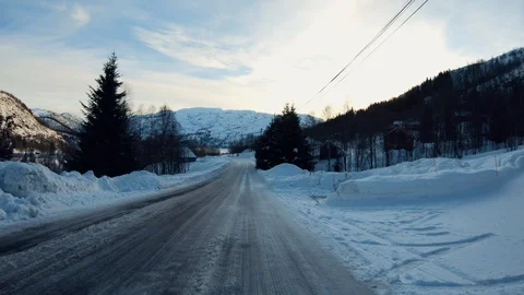 Point of view driving car on winter snowy road Stock-Footage 103045920