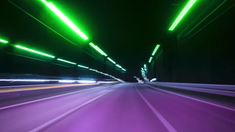 Point of View Driving on the Highway, Illuminated by Blurred Street and Car Stock Footage 278025209