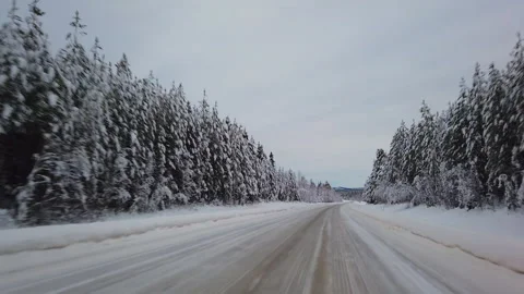 Point of View Driving on an Icy Highway in Sweden. Stock Footage 274331906