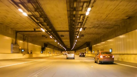Point of view driving through a tunnel at night Video stock 104167514