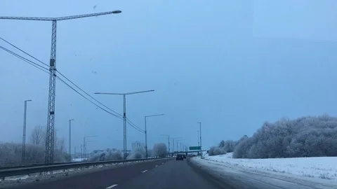 Point of View Driving in Winter on National Road Stock Footage 102585033