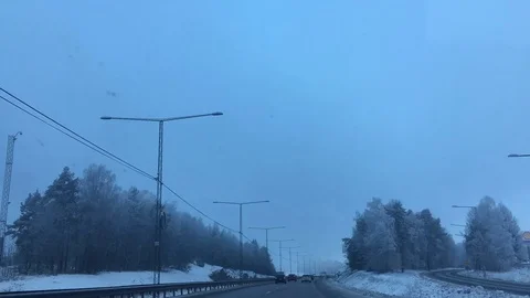 Point of View Driving in Winter on National Road Stock Footage 102585039