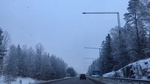 Point of View Driving in Winter on National Road Stock Footage 102585046