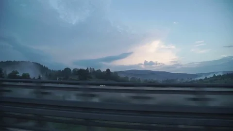 Point of view driving,dashboard camera,on a dark rainy foggy mountain road with Stock Footage 78207585