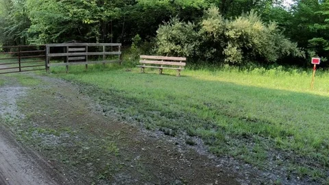 Point of View of an Empty Bench and a No Trespassing Sign Vídeo Stock 156465848