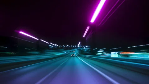 Point of View Fast Driving Along the Streets of a Big City. Night Road Stock Footage 271331199