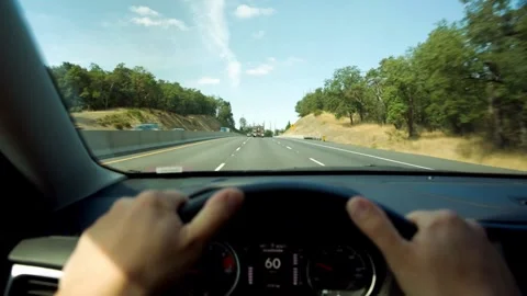 Point of View, first person perspective Driving car on a highway. view from the Stock-Footage 336266861