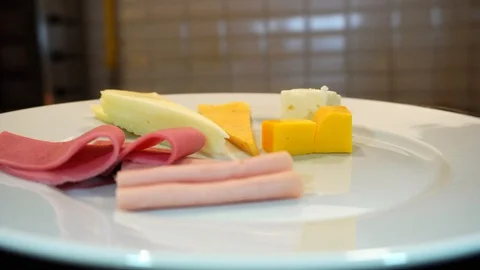 Point of view, first perspective. A person carries a plate in a restaurant, i Video stock 121528879