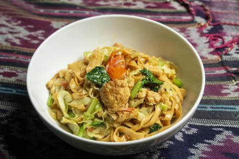 Point of view of fried noodles with egg Stock Photos