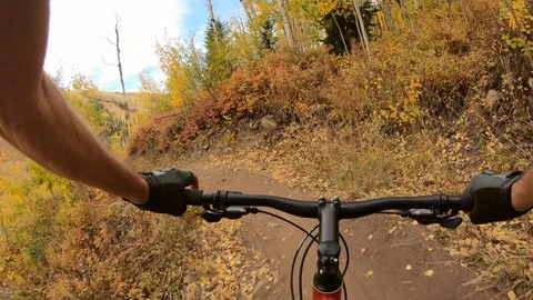 Point-of-view, Go Pro of a mountain biker with fall colors, Utah. Stock Footage 99519632