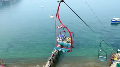 Point of view going down in The Needles Chairlift (Isle of Wight) Stock Footage 244851419