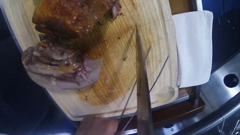 Point of view gopro, cut beef in kitchen Vídeos de archivo 76390772