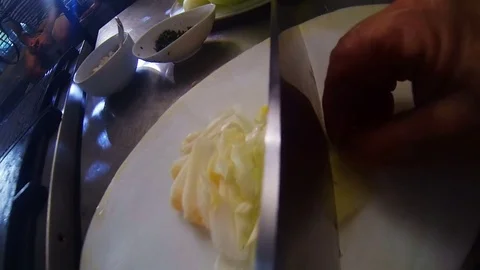 Point of view gopro, cut vegetables in kitchen Video stock 76389087