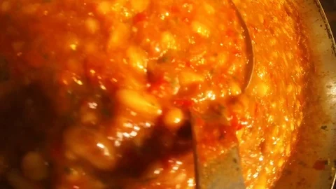 Point of view gopro, mix the vegetable soup in kitchen Video stock 76389705