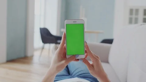 Point of view Green Screen or Mock-up Tracking touchpad on smartphone. Girl Stock Footage 122414896