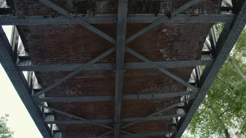 Point of View handheld shot of person walking underneath an industrial bridge Stock Footage 120562174