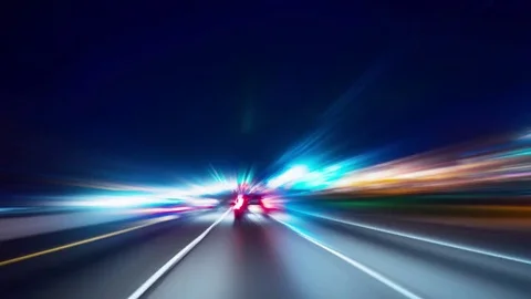 Point of view highway driving time-lapse at night Stock Footage