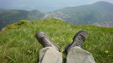 Point of view of a hiker resting after long trail Stock Footage 63217157