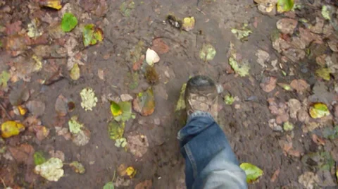 Point of View Hiking Muddy Trail Stock Footage 31243327