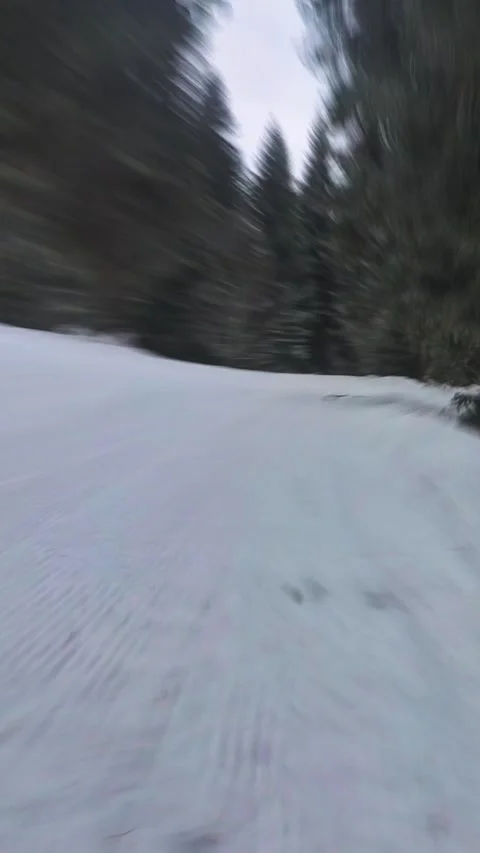 Point view hyperlapse skier rides downhill snowy mountain slope fast motion.. Stock Footage 341871181