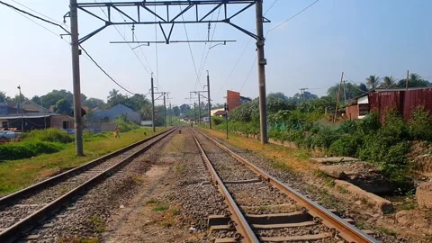 Point of view from inside a car while crossing a railroad track. Stock Footage 281133508