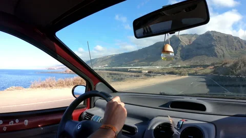 Point of view from the inside of a driving car, Tenerife north coast 4k Video stock 173850605