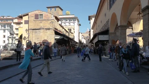 Point of View inside the Ponte Vecchio Bridge In Florence, Italy Stock Footage 92497559