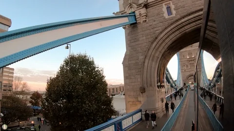 Point Of View From A London Double Decker Red Bus Driving On Tower Bridge Stock-Footage 102860226