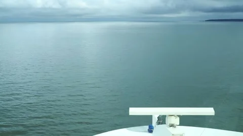 Point of view from the main deck of the cruise ship to the sea and the blue sky. Stock Footage 248531675